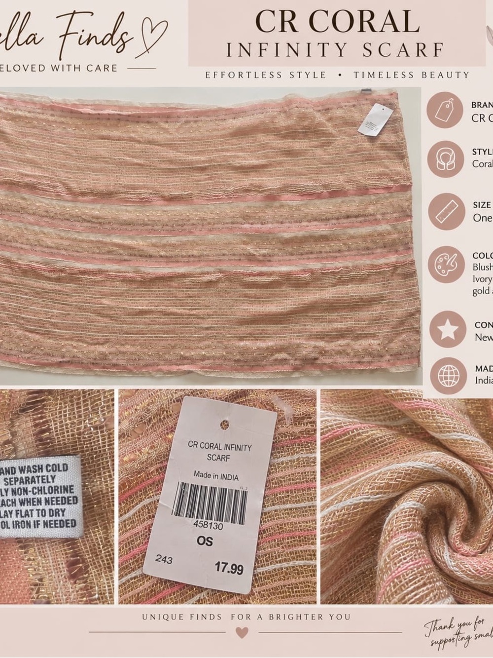 Blush Pink & Gold Infinity Scarf
